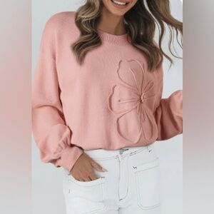 Pink Floral Embroidered Sweater